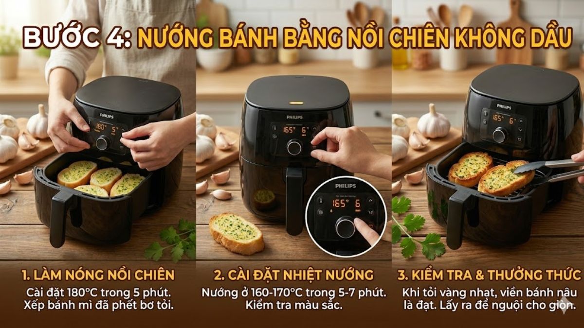 Nướng bánh mì bơ tỏi bằng nồi chiên không dầu