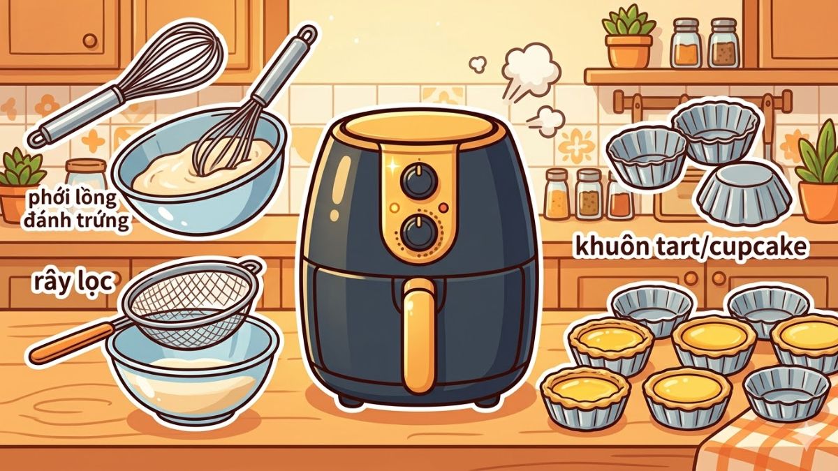 Dụng cụ cần thiết khi làm bánh tart trứng bằng nồi chiên không dầu
