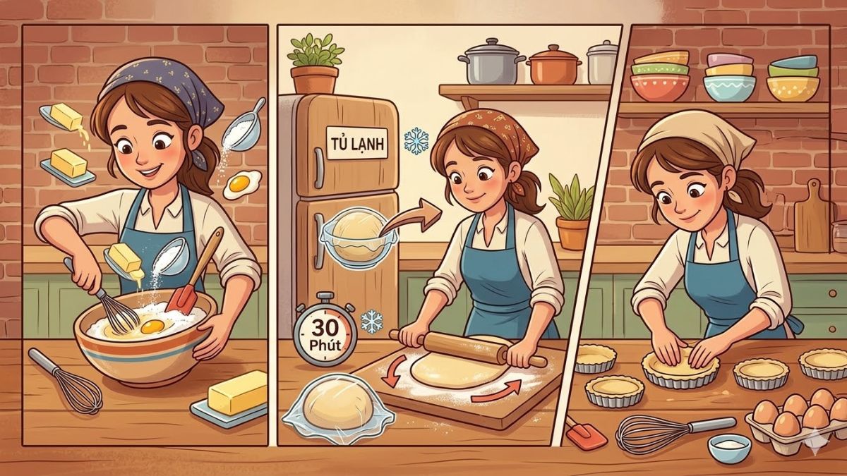 Chuẩn bị phần vỏ bánh tart trứng