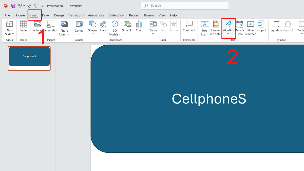 Tạo hiệu ứng cho chữ cong trong PowerPoint bước 1 (Hình minh họa)