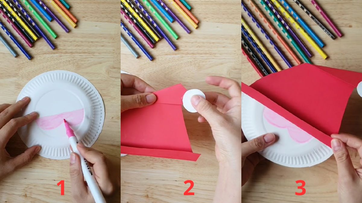 Cách làm ông già Noel bằng đĩa giấy bước 2 (Hình minh họa)