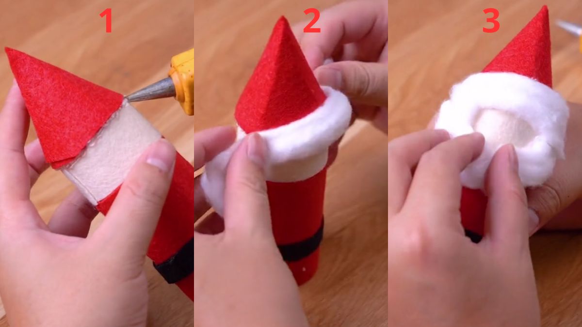 Cách làm ông già Noel bằng lõi giấy vệ sinh bước 3 (Hình minh họa)