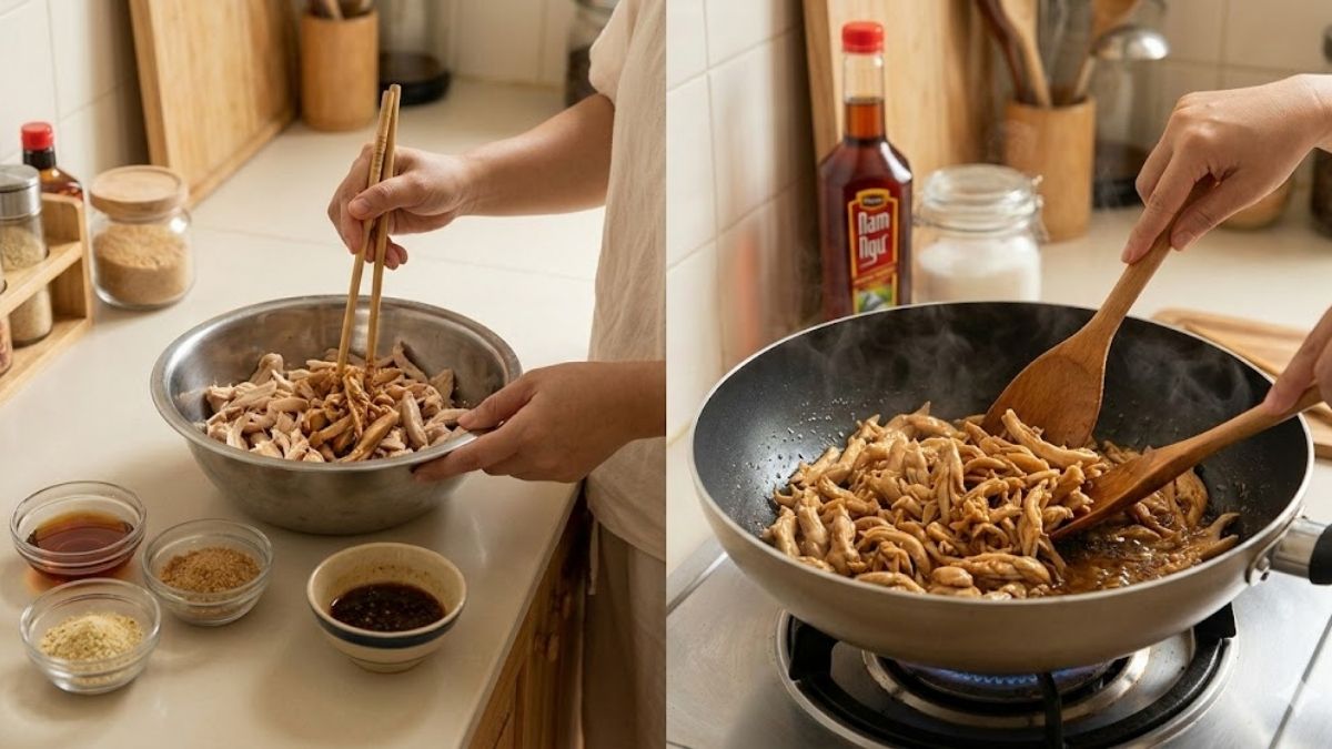 Ướp và xào sơ thịt trước khi sấy