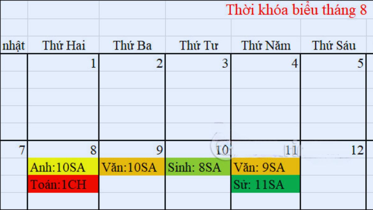 Cách đổi thông tin ngày tháng cho thời khóa biểu trong Excel bước 3 (Hình minh họa)