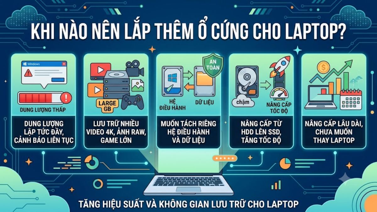 Trường hợp nên lắp thêm ổ cứng cho laptop