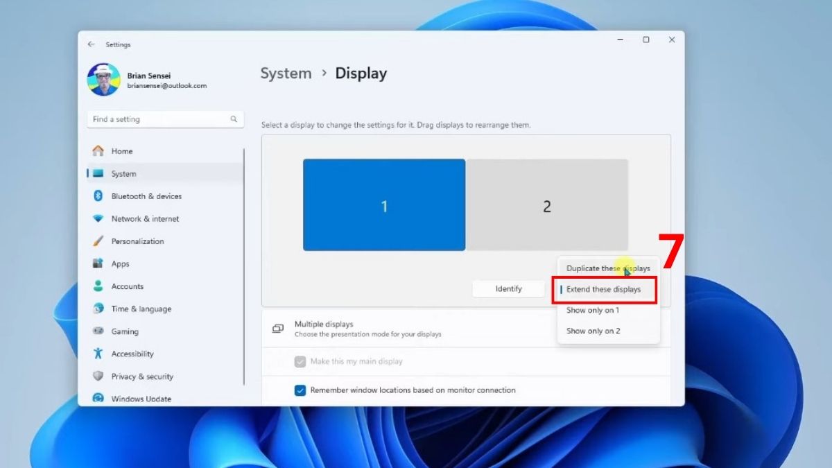 Chọn Extend desktop to this display cho tất cả các màn hình