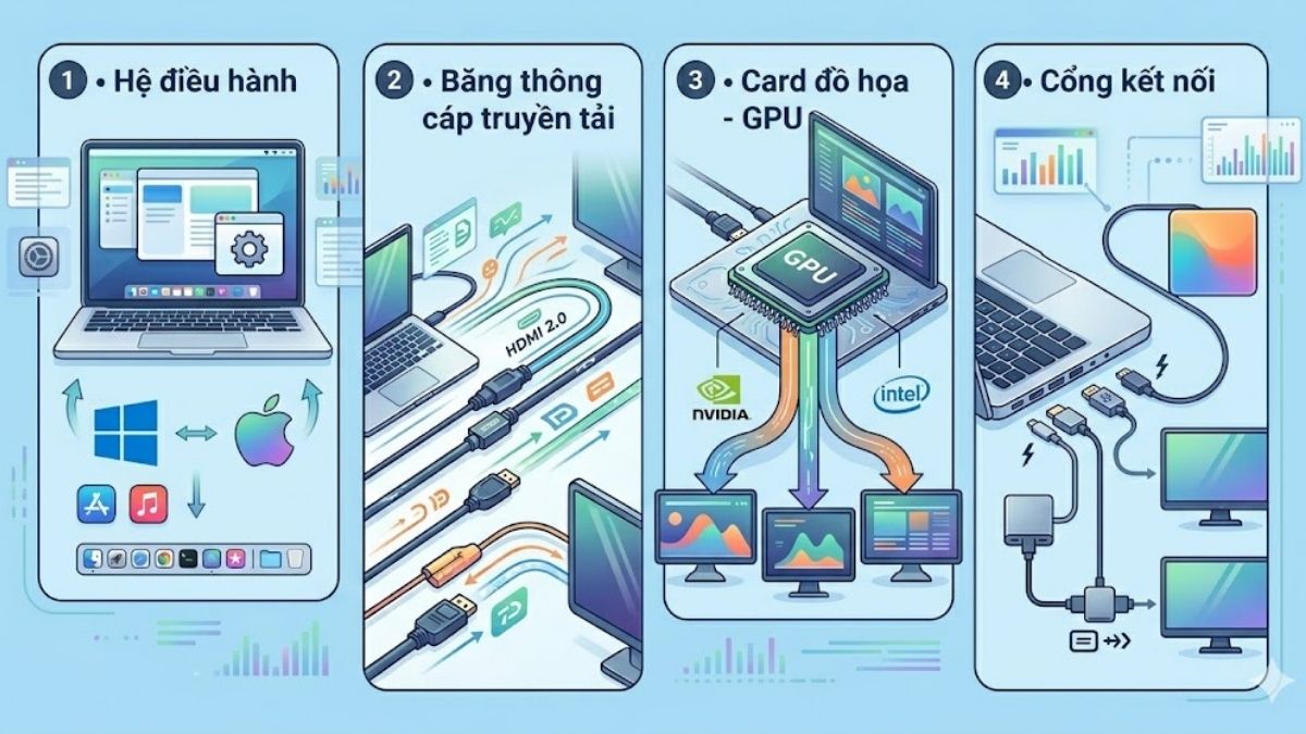 Điều kiện để laptop chạy được đồng thời 3 màn hình