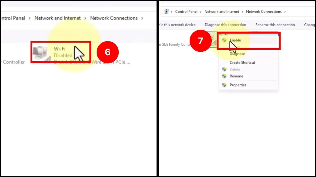  Nhấp phải vào WiFi và chọn Enable