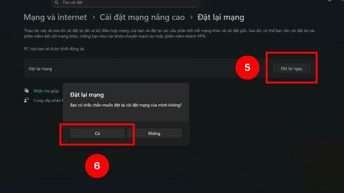 Reset lại mạng trên Windows bước 3