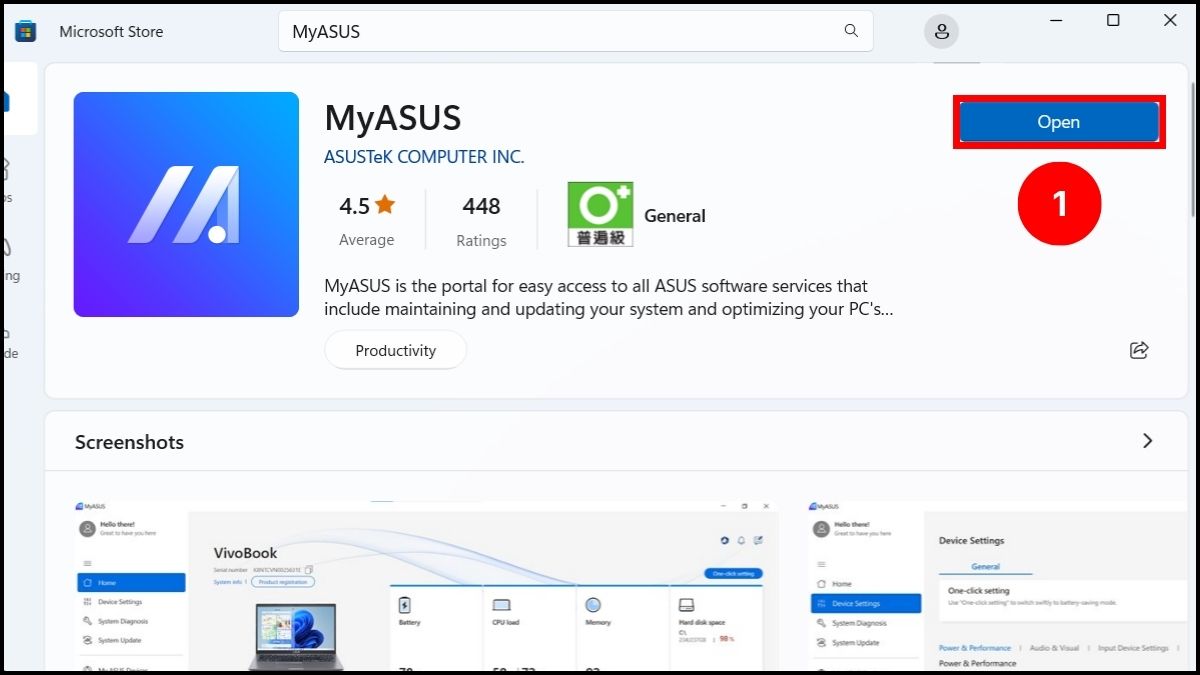Sử dụng MyASUS để kiểm tra lỗi bước 1