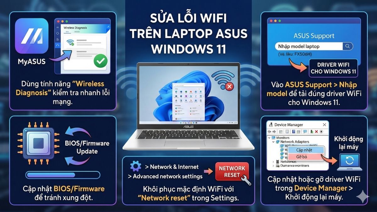 Điểm khác biệt khi sửa lỗi WiFi trên laptop ASUS chạy Windows 11