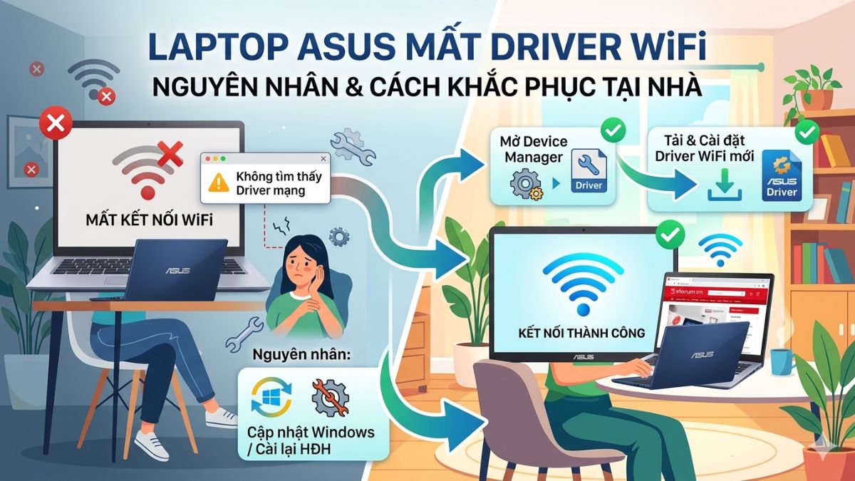 Laptop ASUS bị mất driver WiFi – Nguyên nhân và cách khắc phục tại nhà