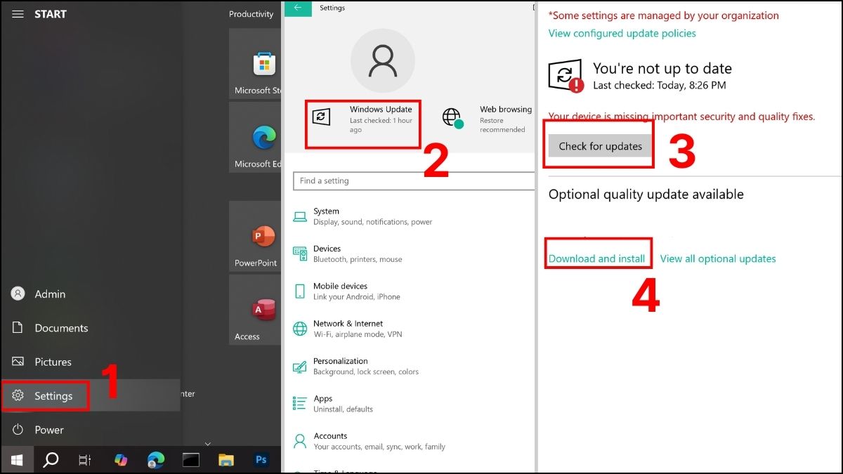 Cập nhật lại Windows và driver để khắc phục tình trạng laptop bị giật lag khi cắm sạc bước 1
