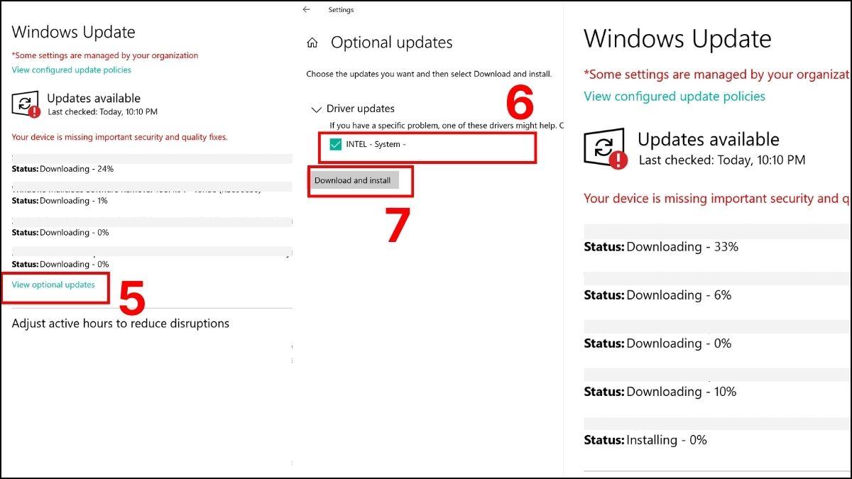 Cập nhật lại Windows và driver để khắc phục tình trạng laptop bị giật lag khi cắm sạc bước 2