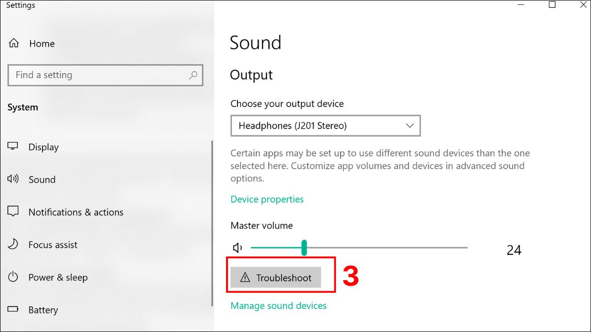 Sử dụng trình khắc phục Troubleshoot Sound Problems bước 2