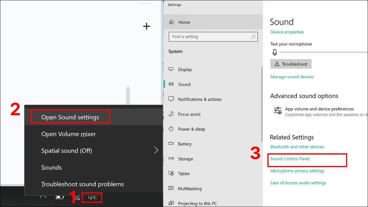 Kiểm tra và điều chỉnh cài đặt âm thanh bước 1