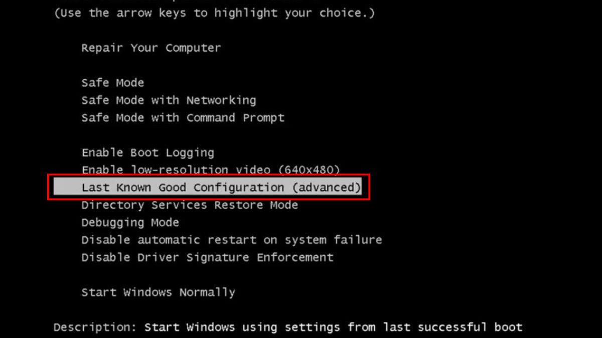 Sử dụng tính năng Last Known Good Configuration để khắc phục máy không vào được Windows