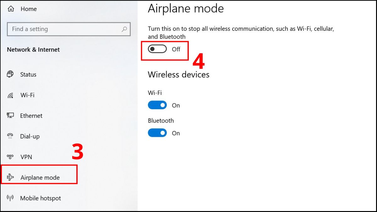 Tắt chế độ máy bay trên máy tính bước 3