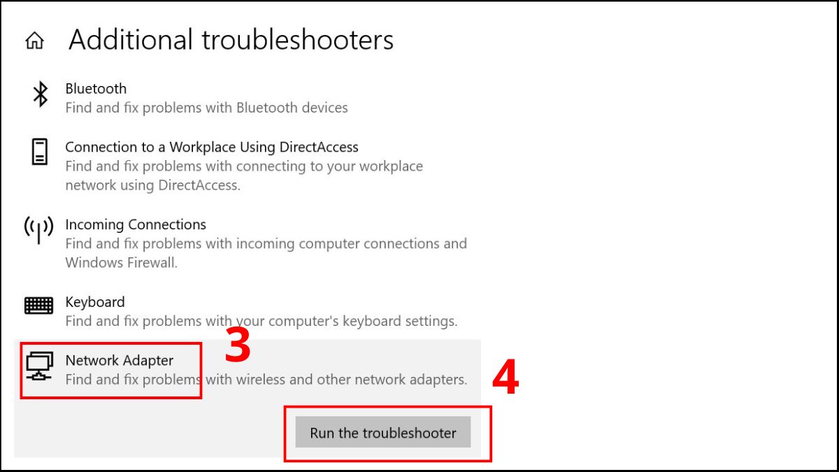 Sử dụng công cụ Troubleshooter để khắc phục tình trạng laptop không hiển thị wifi bước 3