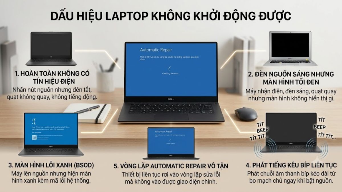 Dấu hiệu của laptop không khởi động được