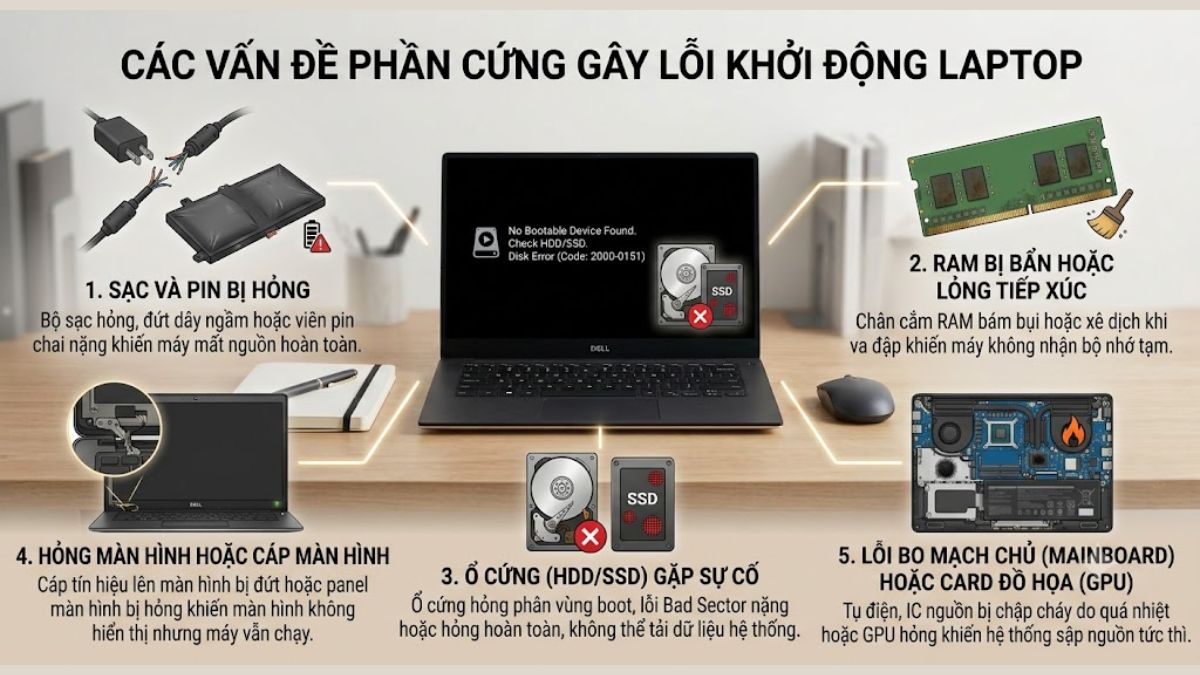 Vấn đề phần cứng khiến laptop không khởi động được