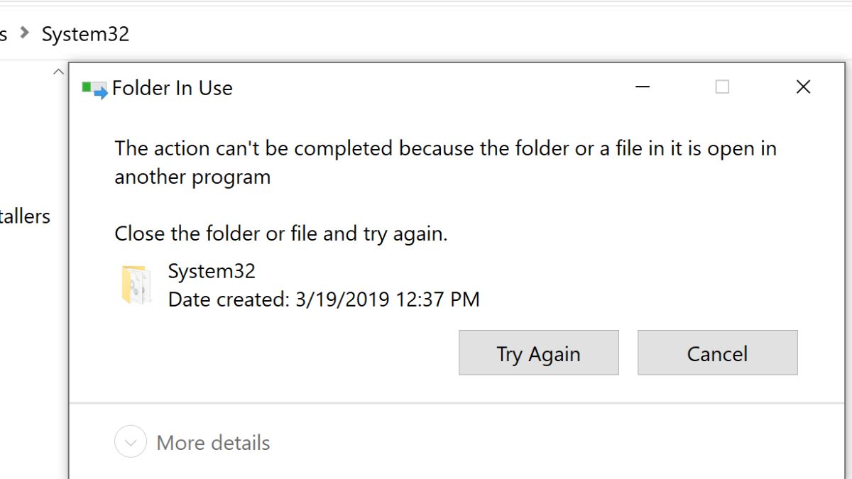Lỗi The action cannot be completed because the folder or a file in it ... image.