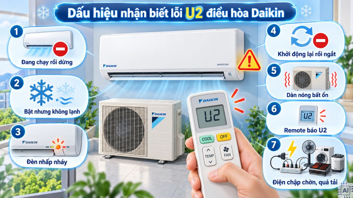 Dấu hiệu nhận biết lỗi U2 điều hòa Daikin