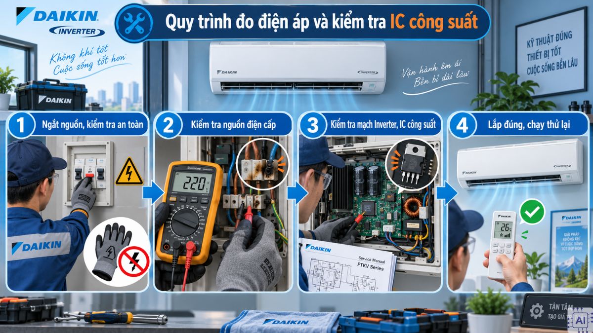 Quy trình đo điện áp và kiểm tra IC công suất bước 1
