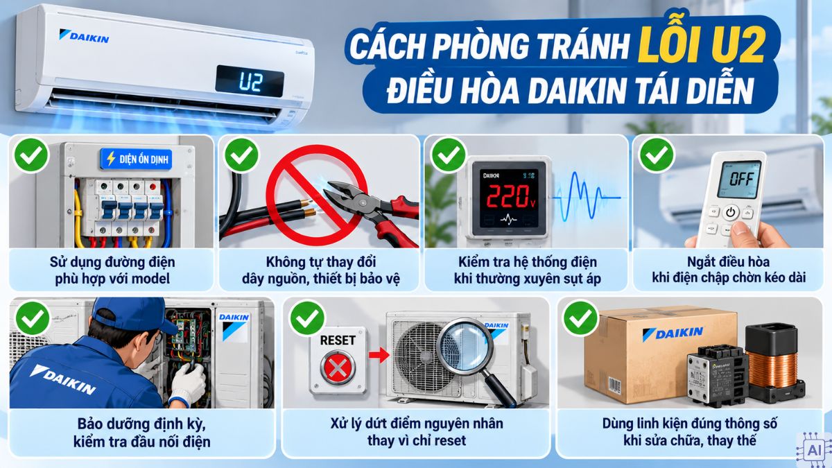 Cách phòng tránh lỗi U2 điều hòa Daikin tái diễn