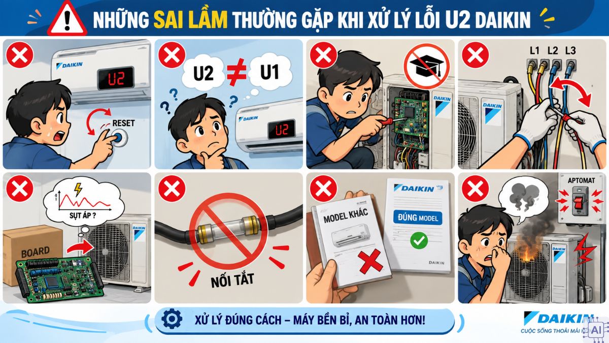 Những sai lầm thường gặp khi xử lý lỗi U2 Daikin