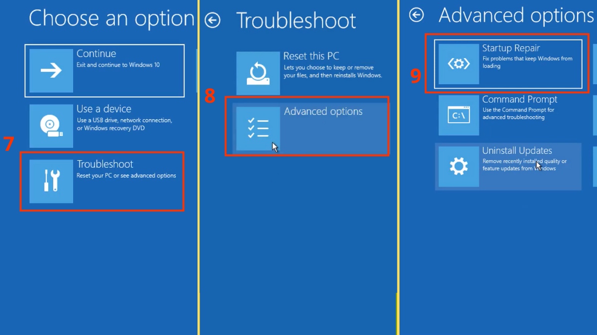 Cách sửa lỗi Win 10 bị lỗi Recovery 0xc00000e bước 3