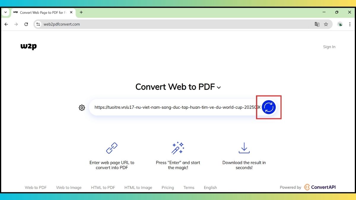 Hướng dẫn chuyển web thành PDF bằng web2pdfconvert bước 2
