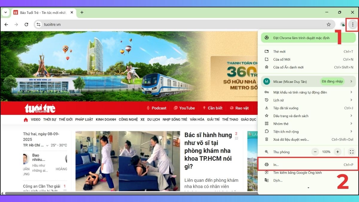 Cách lưu trang web thành PDF trực tiếp trên trình duyệt máy tính bước 1