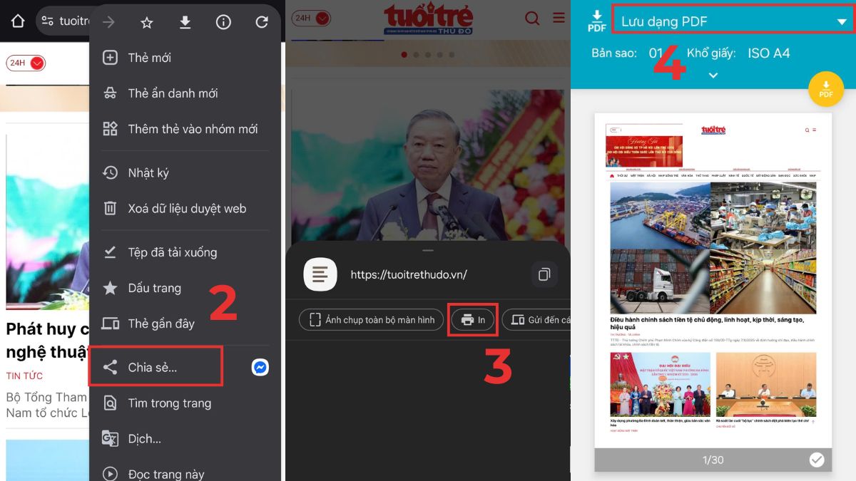 Cách lưu trang web thành PDF trên điện thoại Android bước 2