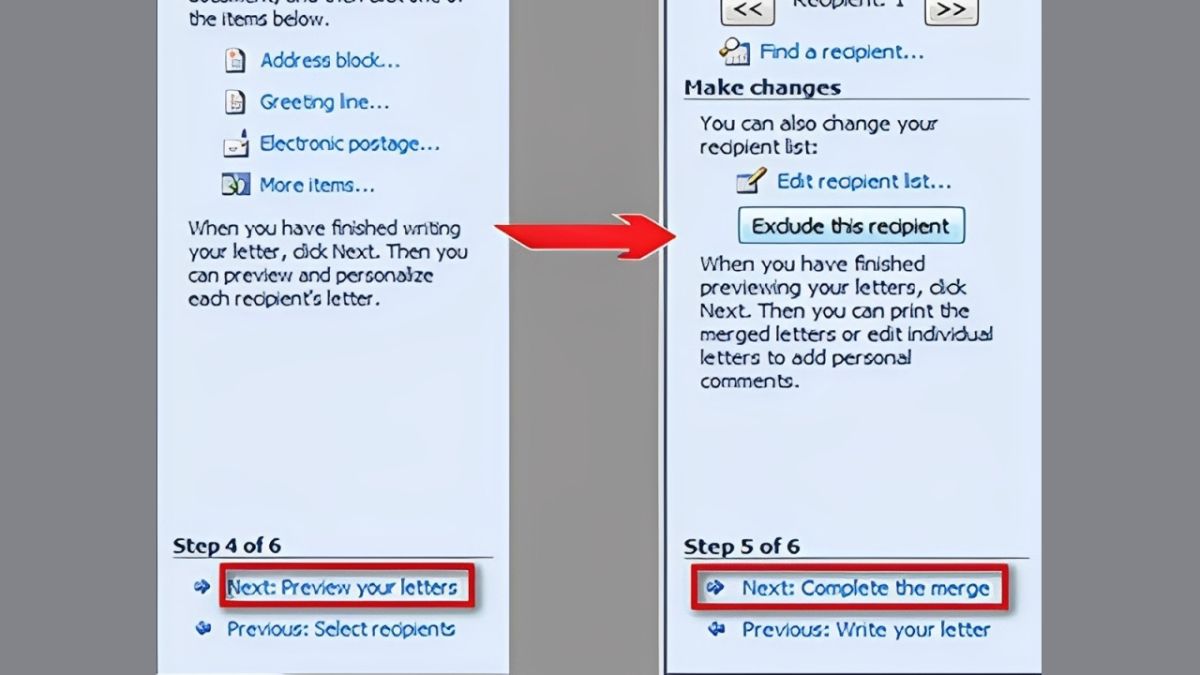 Kiểm tra kết quả Mail Merge bước 1