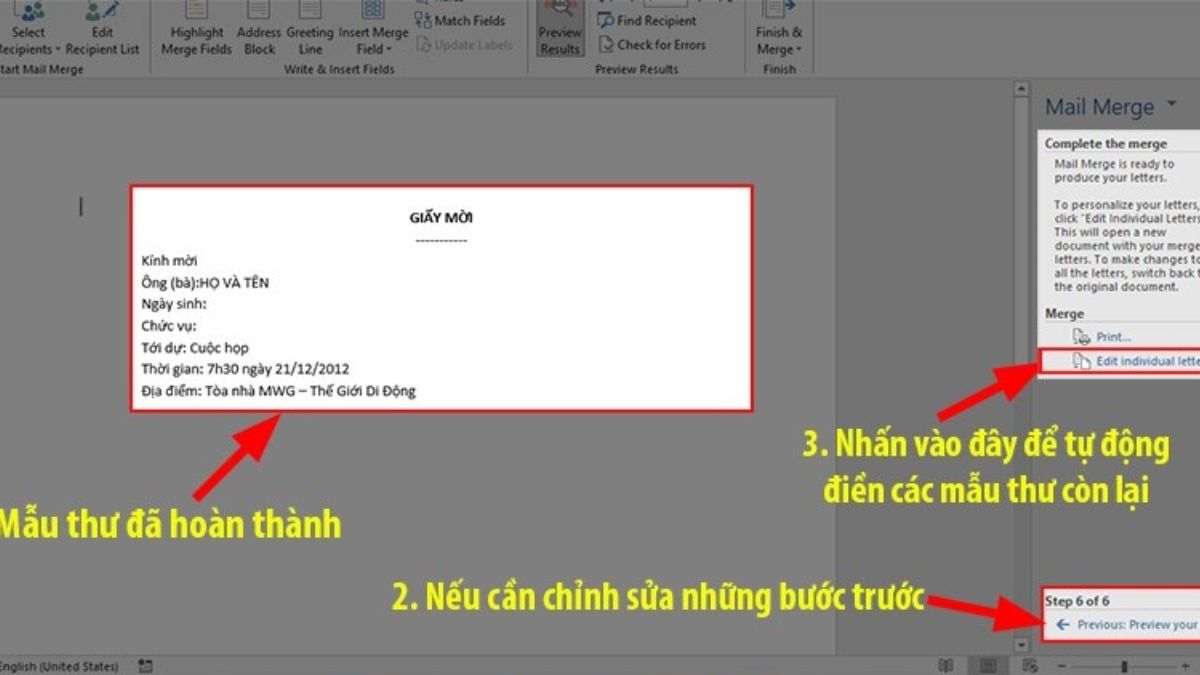 Trộn thư bằng cách sử dụng File Excel sẵn có bước 5