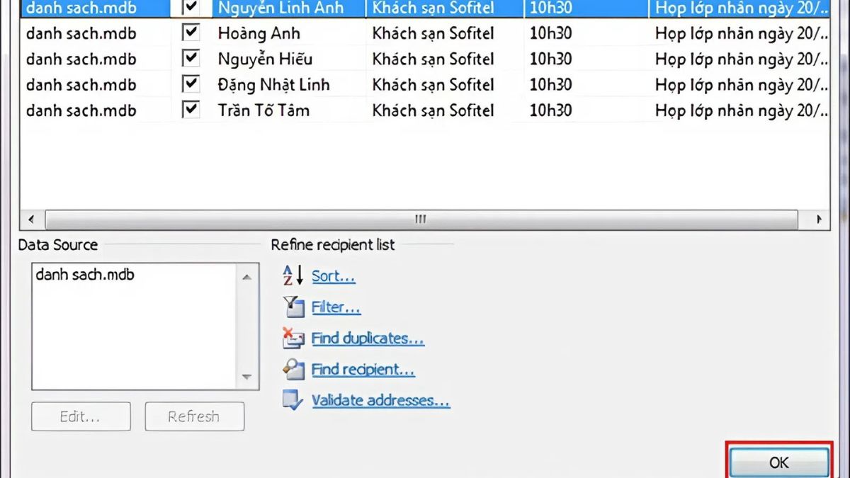 Bắt đầu thực hiện Mail Merge bước 1