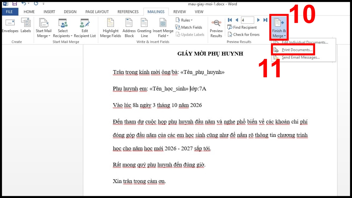 Cách tạo Mail Merge trong Excel bước 6