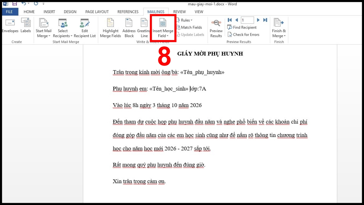 Cách tạo Mail Merge trong Excel bước 4