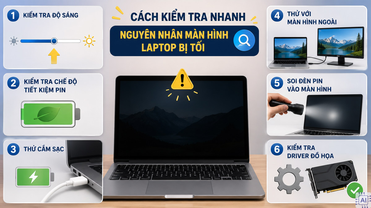 Cách kiểm tra nhanh nguyên nhân màn hình laptop bị tối