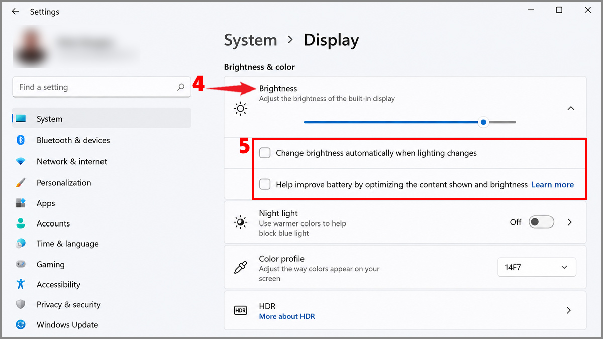 Kiểm tra và tắt Adaptive Brightness bước 3