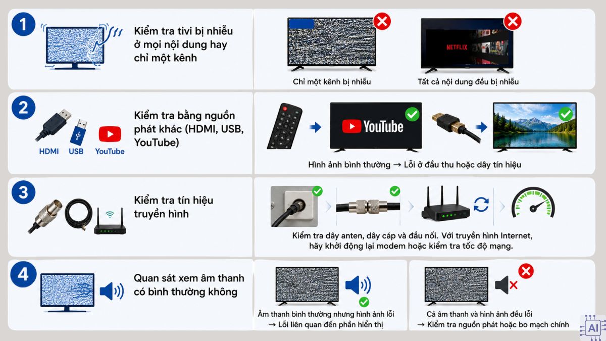 Kiểm tra nguyên nhân màn hình bị nhiễu