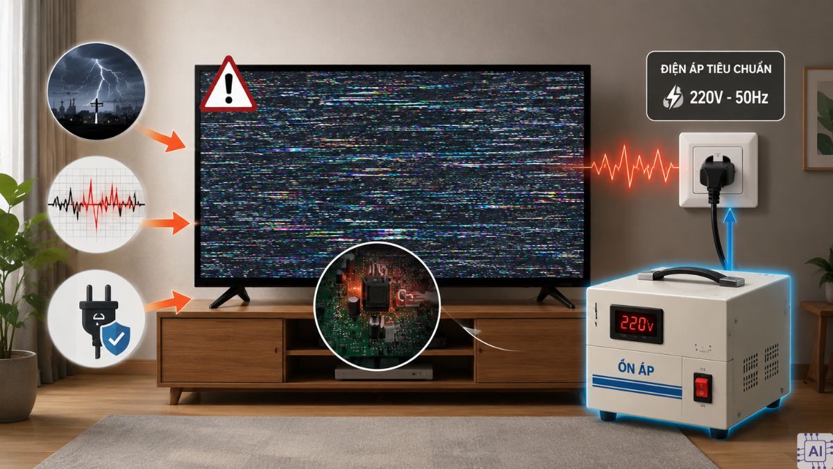 Nguồn điện không ổn định khiến màn hình tivi bị nhiễu