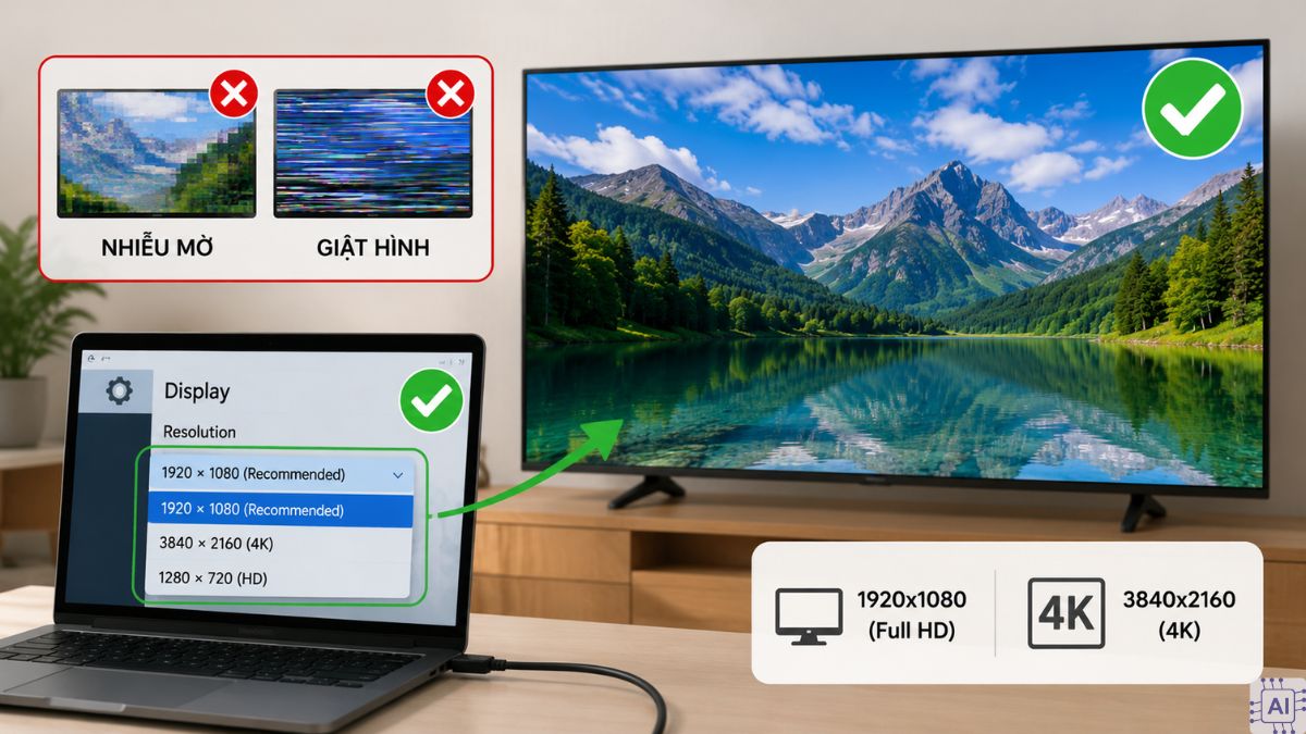 Điều chỉnh độ phân giải phù hợp để giảm nhiễu màn hình