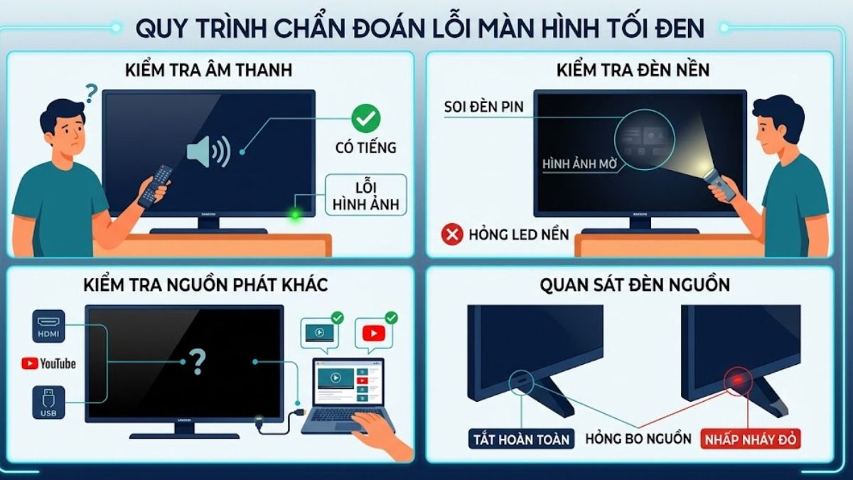 Cách xác định lỗi màn hình tối đen tại nhà