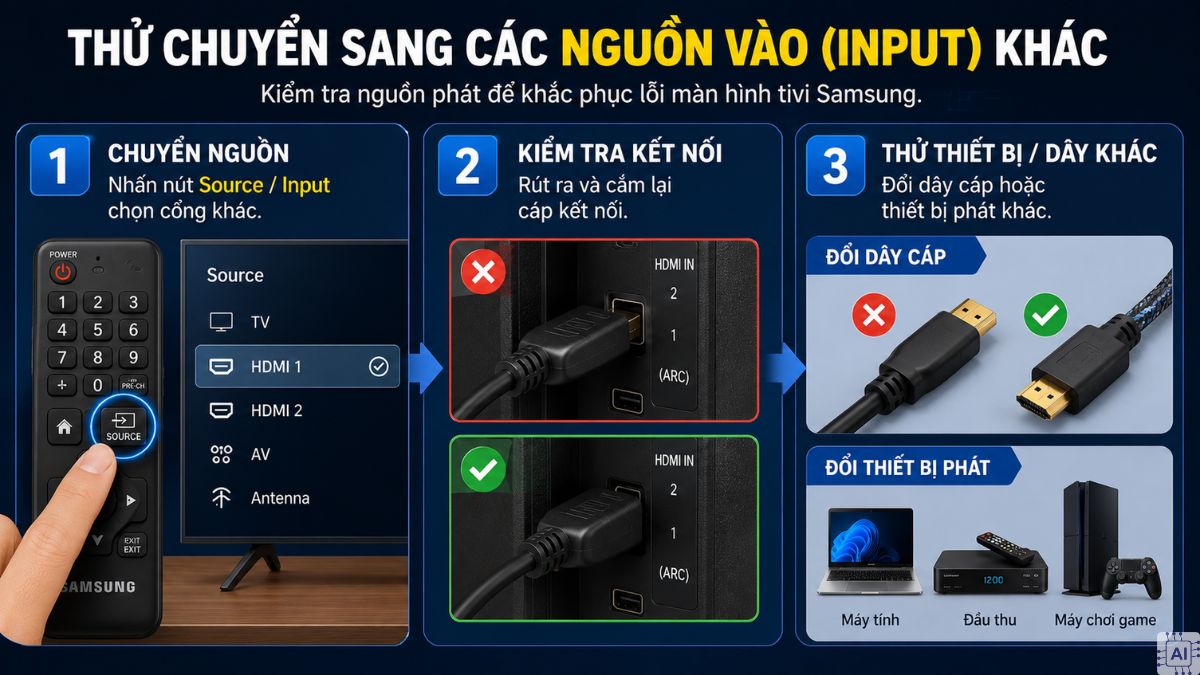 Thử chuyển sang các nguồn vào khác bước 1