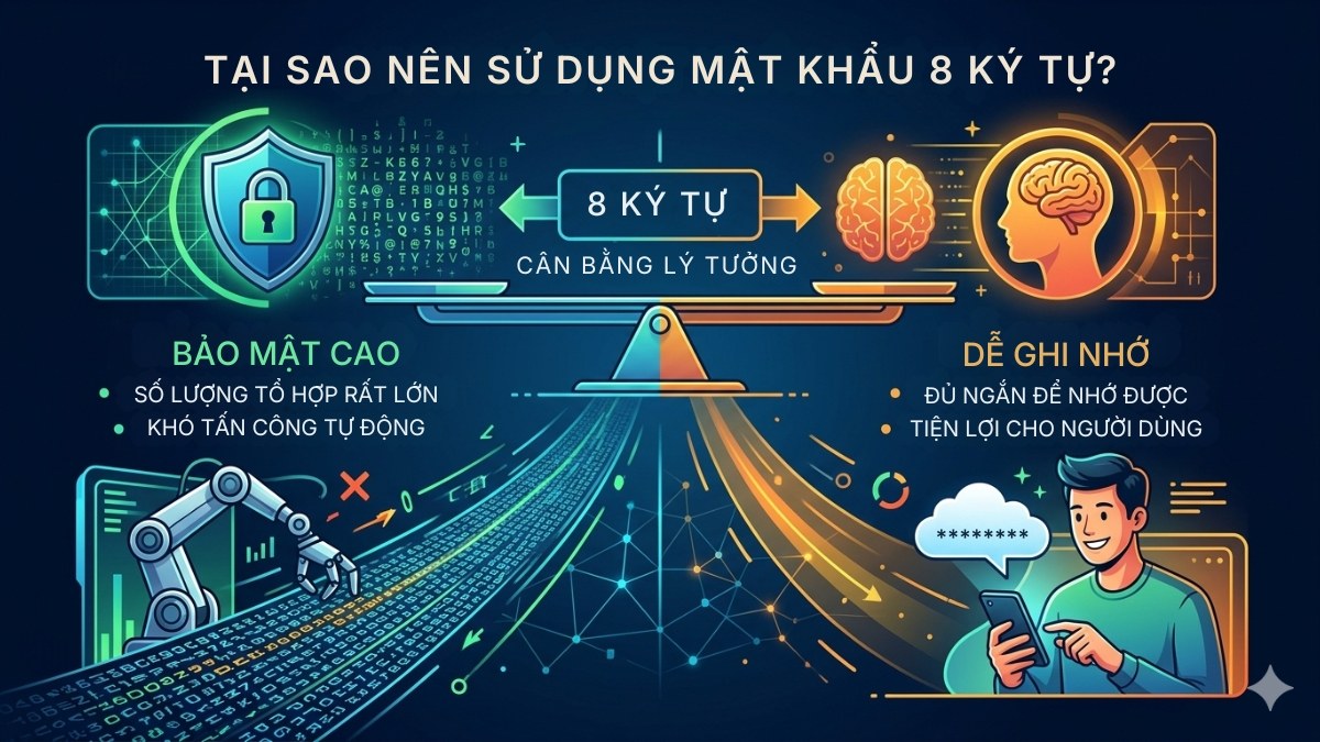 Mật khẩu 8 ký tự là mức cân bằng hợp lý giữa bảo mật và khả năng ghi nhớ