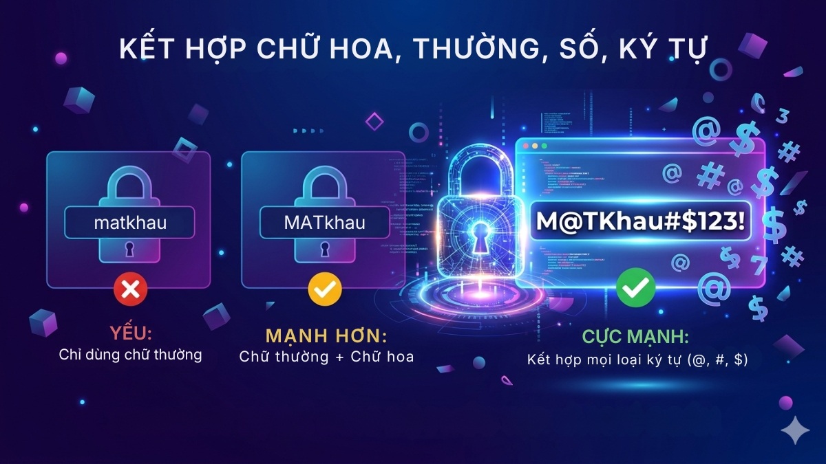 Kết hợp chữ hoa, chữ thường, số và ký tự đặc biệt