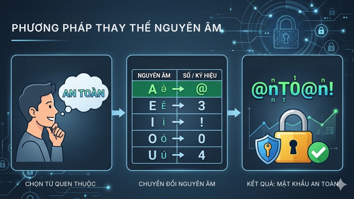 Thay thế nguyên âm bằng số hoặc ký tự đặc biệt