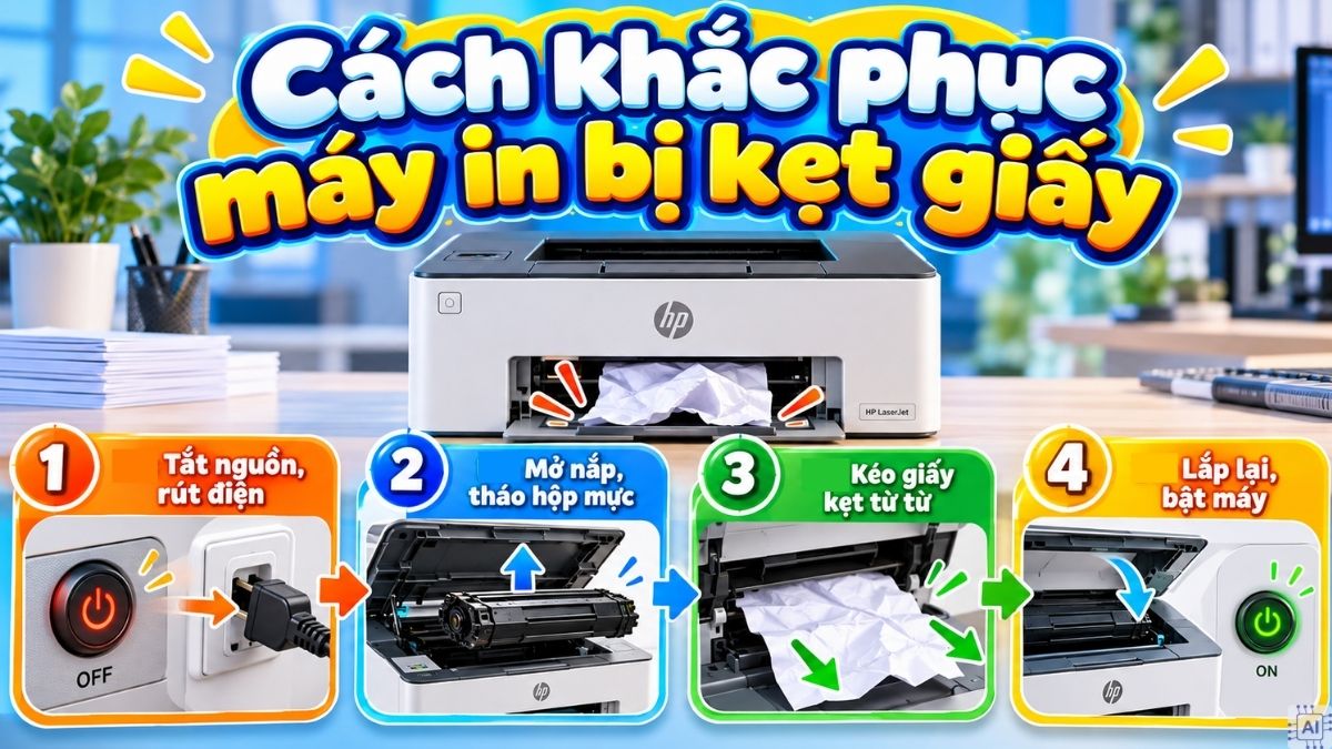 Xử lý máy in bị kẹt giấy bước 1